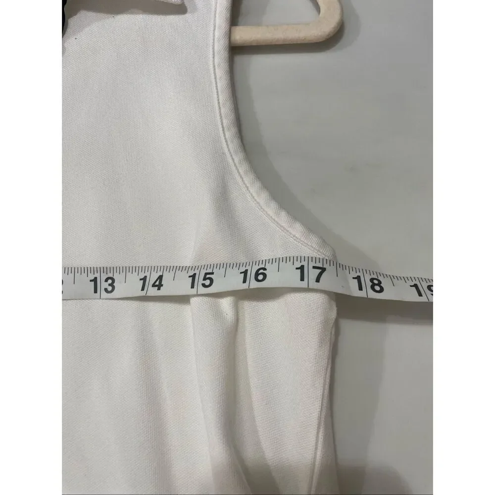 Tory Sport Women’s White Sleeveless Collared Top Black Trim V-Neck Active Chic